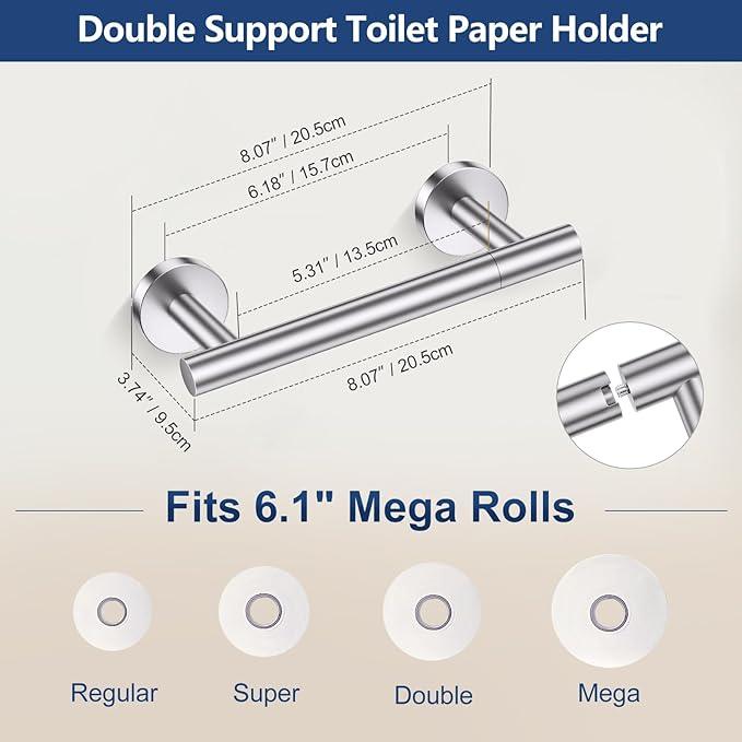 TQKAG Brushed Nickel 5 Piece Bathroom Hardware Accessories Set 23.6" SUS304 Stainless Steel Bathroom Towel Bar Holder Sets Double Post Pivoting Toilet Paper Holder Set Wall Mounted - ModernBath