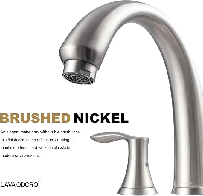 8 inch Widespread Roman Tub Faucet, Lava Odoro Brushed Nickel Tub Faucet with Valve, Solid Brass High Flow 3 Hole Tub Filler, 2 Handle Faucets for Soaking Tub TF405-BN - ModernBath