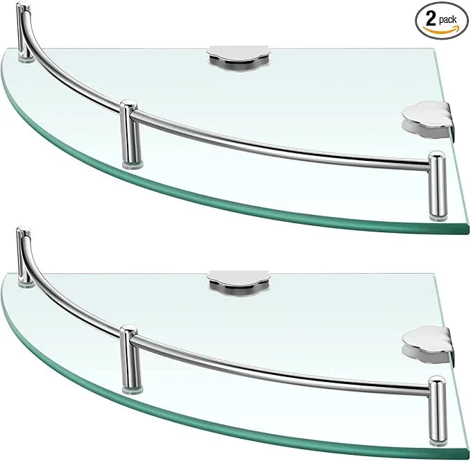 Crowye 2 Pcs Corner Shower Shelf 2-tier Glass Corner Shelf Stainless Steel Wall Mounted Bathroom Organizer for Storing Shower Gel Shampoo Brush, 9.25 Inches (Silver) - ModernBath