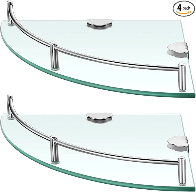 Crowye 4 Pcs Corner Shower Shelf 2-tier Glass Corner Shelf Stainless Steel Wall Mounted Bathroom Organizer for Storing Shower Gel Shampoo Brush, 9.25 Inches (Silver) - ModernBath