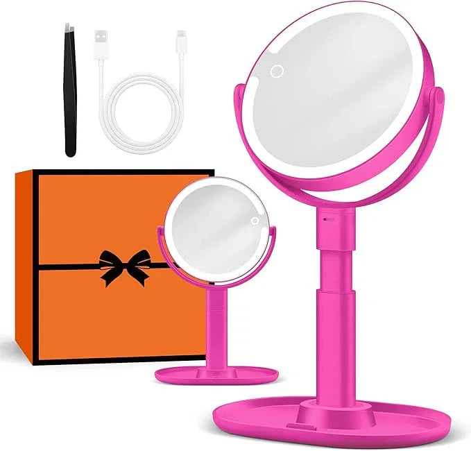 B Beauty Planet Makeup Mirror with Lights, Lighted Magnifying Mirror 30X with 3 Lighting and Adjustable Brightness, 2-Sided Height Adjustable Vanity Mirror for Bathroom, Gifts for Women Hot Pink - ModernBath