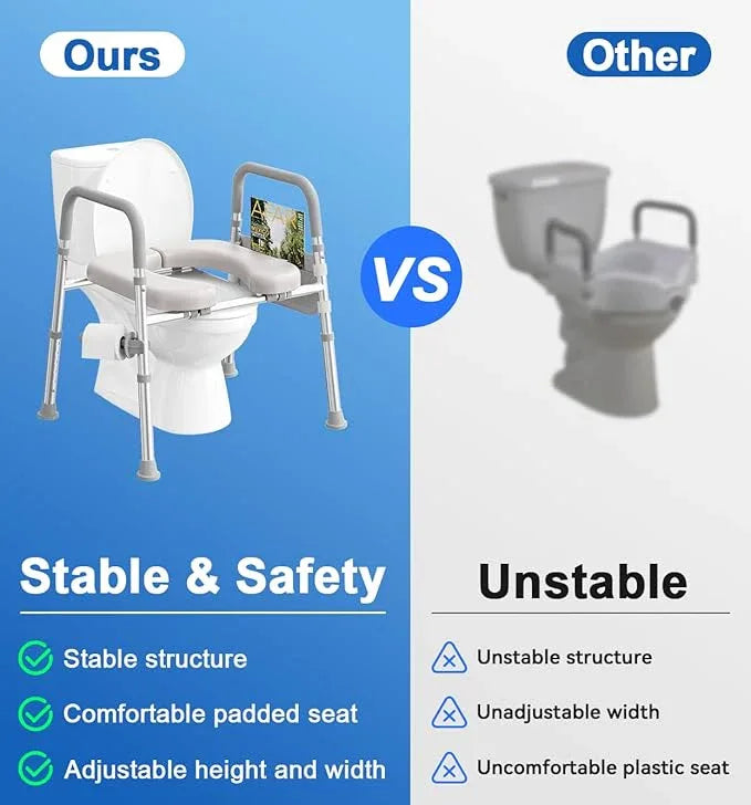 HOMLAND Raised Toilet Seat with Handles, Toilet Seat Riser for Seniors, Adjustable Height & Width, 400lb Elevated Handicap Toilet Seat, Fit Any Toilet, Grey - ModernBath