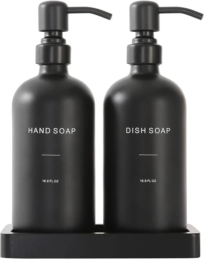 Prus Waso Matte Black Soap Dispenser Set, Kitchen Soap Dispenser Set with Black Stainless Steel Pump, Perfect for Kitchen Decor and Accessories. (Black) - ModernBath