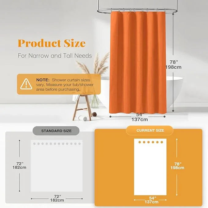 BTTN Stall Fabric Shower Curtain - 54x78 Inch Long Linen Textured Heavy Duty Shower Curtain Set with 10 Plastic Hooks, Narrow Neutral Outdoor Weighted Waterproof Shower Curtains for Bathroom - Orange - ModernBath
