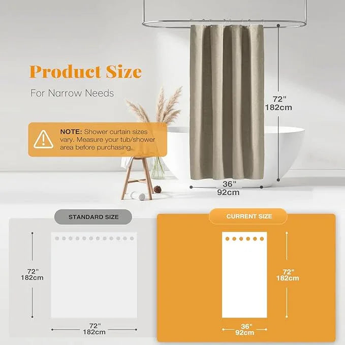 BTTN Fabric Shower Curtain, Linen Textured Heavy Duty Polyester Cloth Shower Curtain Set with Plastic Hooks, tan, 36x72 - ModernBath