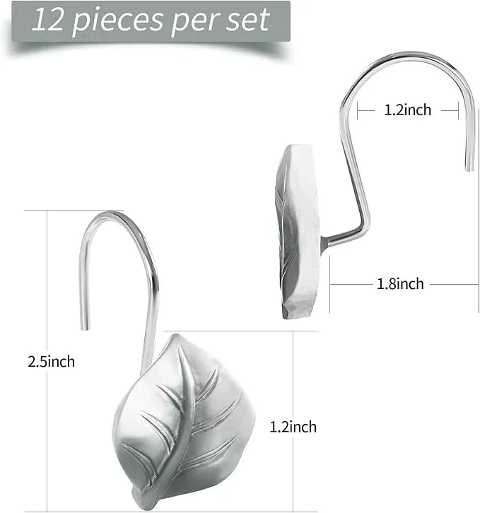 Gibelle 12PCS Leaves Shower Curtain Hooks, Grey Plant Leaf Decorative Shower Curtain Hooks Metal Rustproof Cute Eucalyptus Shower Curtain Rings Bathroom Decoration Accessories - ModernBath