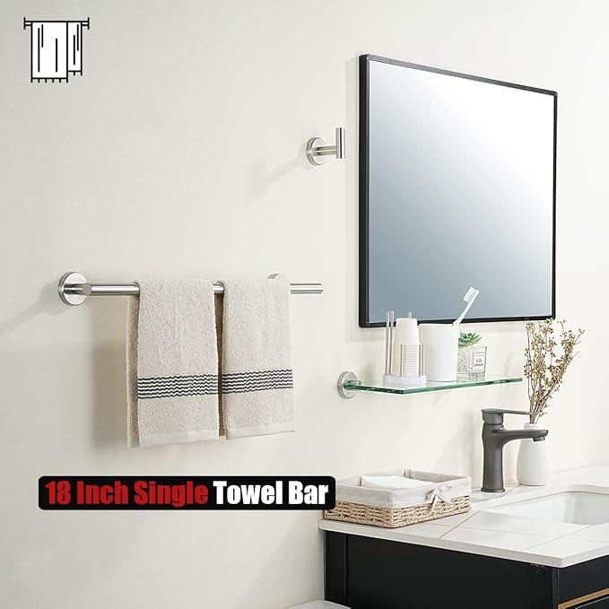 JQK Bath Towel Bar, 20.5 Inch 304 Stainless Steel Thicken 0.8mm Towel Rack Bathroom, Towel Holder Brushed Finished Wall Mount, Useable Length 18 Inch 2 Pack, TB110L18-BN-P2 - ModernBath
