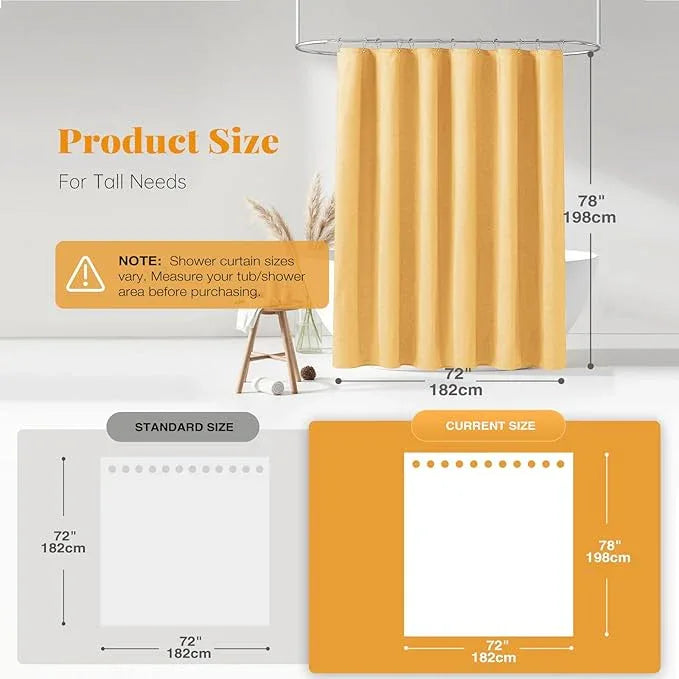 BTTN 78 Inch Long Shower Curtain - Linen Textured Heavy Duty Fabric Shower Curtain Set with 12 Plastic Hooks, Wrinkle Free, Machine Washable, Neutral Cloth Spa Bath Curtains for Bathroom, 72x78, Gold - ModernBath