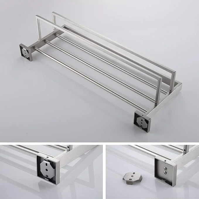 KOKOSIRI Towel Rack 24'' Bathroom Towel Shelves with Double Towel Bars SUS304 Stainless Steel Wall Mounted, Brushed Nickel, B6003BR - ModernBath