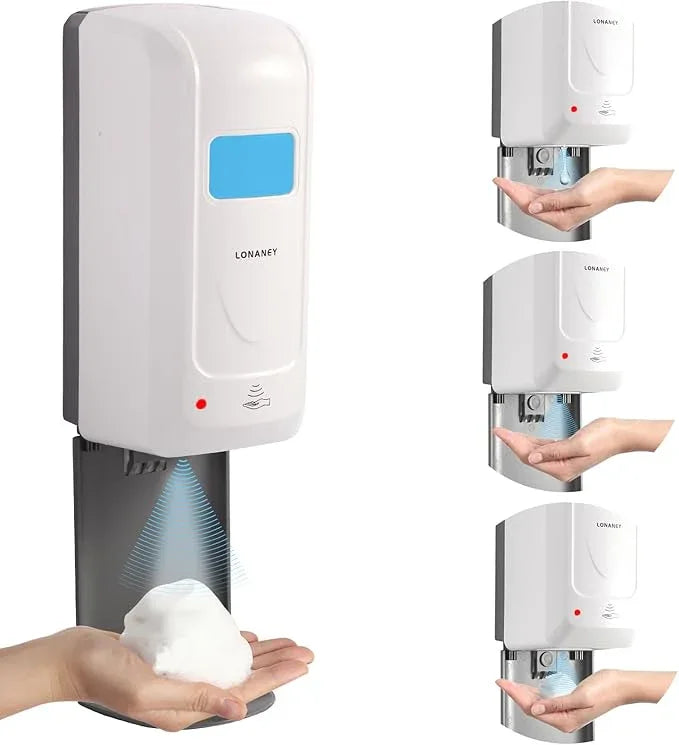 LONANEY Touchless Automatic Foaming Hand Soap Dispenser Wall Mount, Motion Sensor Foam Liquid Refill Bottle Sanitizer Dispensing for Bathroom Kitchen Home Farmhouse Station - ModernBath