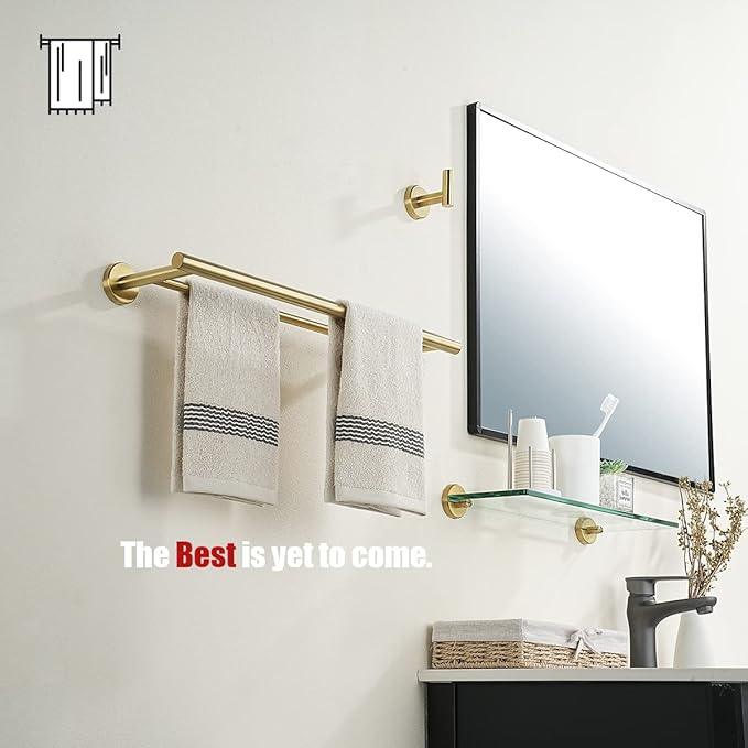 JQK Gold Double Towel Bar, 20.5 Inch 304 Stainless Steel Thicken 0.8mm Towel Rack Bathroom, Towel Holder Brushed Gold Wall Mount, Useable Length 18 Inch 2 Pack, TB100L18-BG-P2 - ModernBath