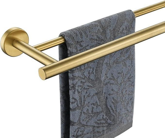 JQK Gold Double Towel Bar, 19 Inch 304 Stainless Steel Thicken 0.8mm Towel Rack Bathroom, Towel Holder Brushed Gold Wall Mount, Useable Length 16 Inch, TB100L16-BG - ModernBath
