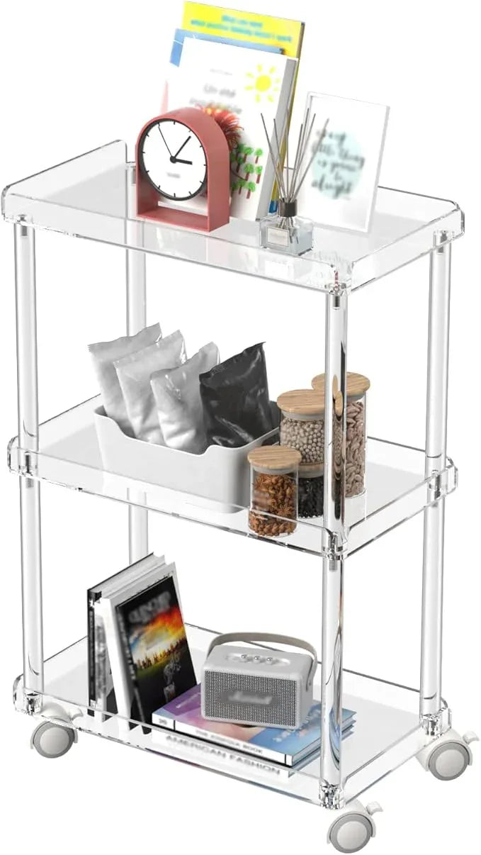 Aquiver Acrylic Slim Storage Cart - 3 Tier Utility Rolling Cart - for Kitchen, Bathroom, Living Room, Laundry, Narrow Places - 15.6'' L x 8.7'' W x 23.6'' H - ModernBath