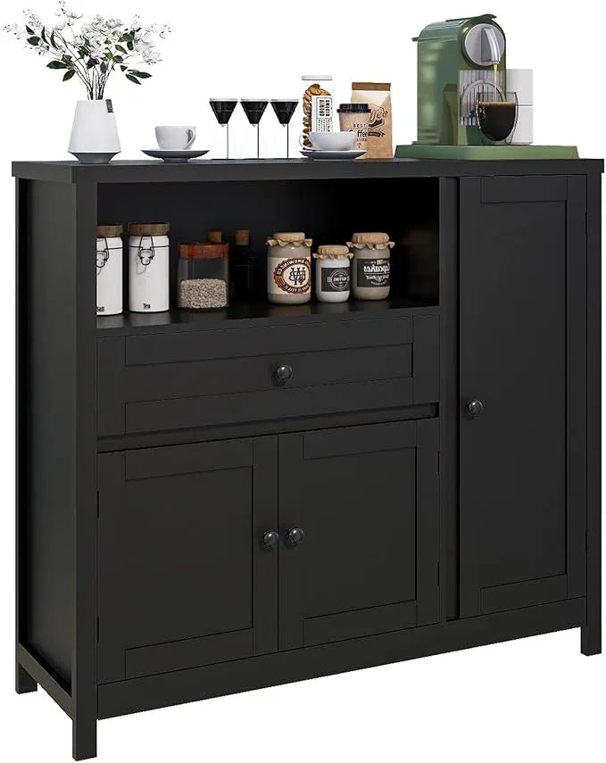 Storage Cabinet with Doors and Drawers,Kitchen Storage Cabinets，with Drawer and Adjustable Shelf (Black) - ModernBath