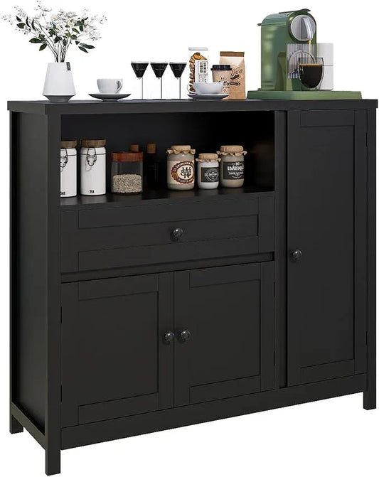 Storage Cabinet with Doors and Drawers,Kitchen Storage Cabinets，with Drawer and Adjustable Shelf (Black) - ModernBath