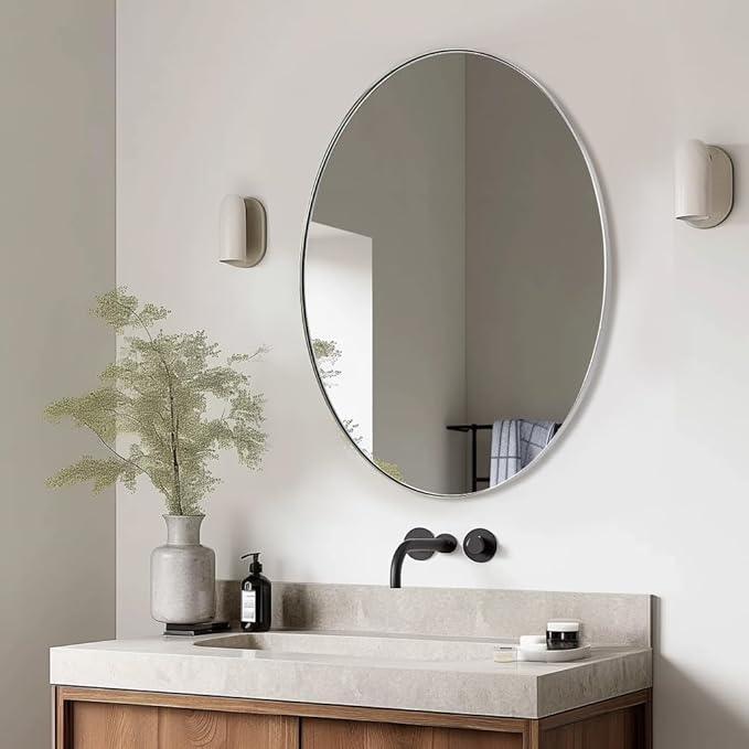 ANDY STAR Chrome Bathroom Mirror, Oval Chrome Mirror for Bathroom 20x28 Inch, Polished Chrome Anti-Rust Stainless Steel Metal Frame for Bathroom - ModernBath