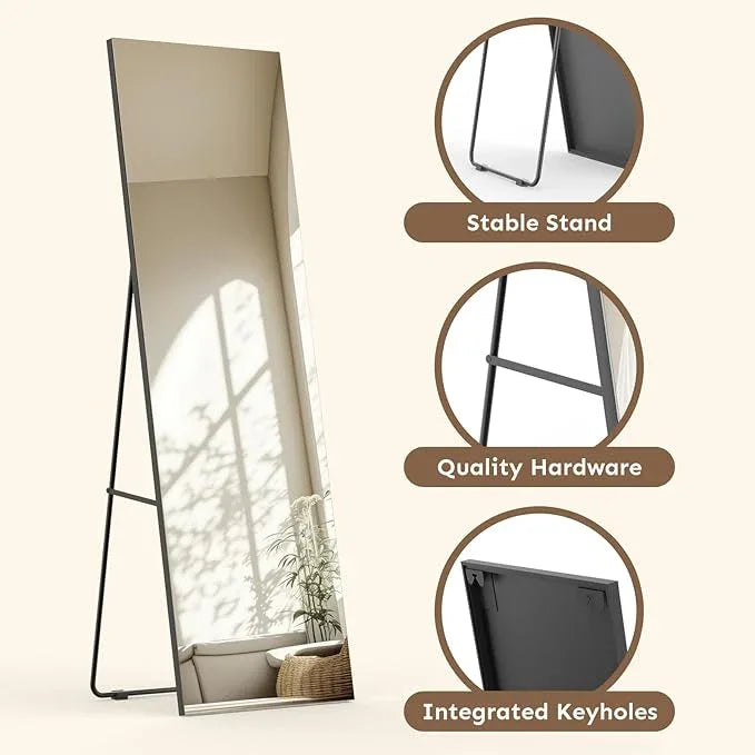 Kosmonia 65x24 Frameless Full Length Silver Coating Mirror w/Distortion Free, HD Reflection &Anti Desilvering, Tempered Glass & Shatter Proof Film Doubling Safety, Easy Setup w/Stand, Wall/Standing - ModernBath