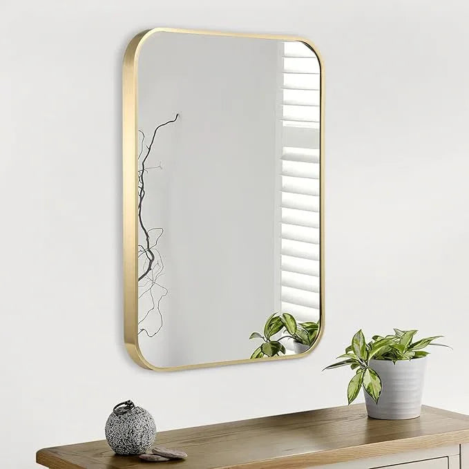 CLBA Gold Bathroom Mirror, 20x28 Inch Brushed Gold Mirror, Aluminum Alloy Framed Vanity Mirror, Rounded Rectangle Mirror for Over Sink, Anti-Rust (Horizontally or Vertically) - ModernBath