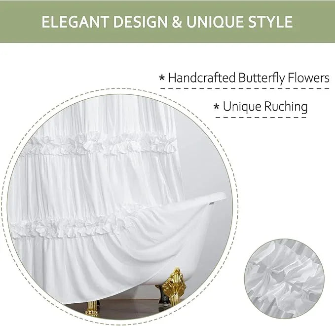 Homechoice Decor Victorian Ruffle Shower Curtain, Vintage Handcrafted Bow Tie Bath Curtain for Master Bathroom, Ruched Microfiber Bathroom Curtain with 12 Buttonholes, 72" W x 84" H, White (LQ-10) - ModernBath