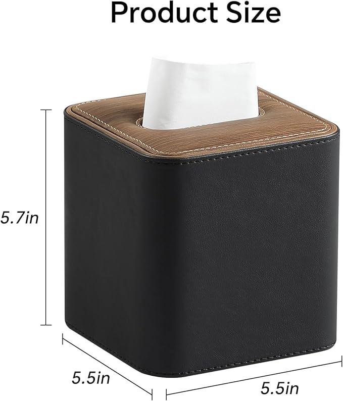 Cretkhp Tissue Box Cover Square, Modern PU Leather Tissue Holder with Magnetic Closure for Bathroom NightStands, Decorative Square Tissue Box Holder (Black) - ModernBath