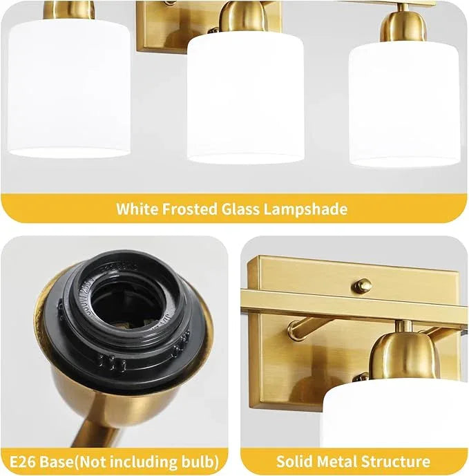 FAISHILAN 2 Light Bathroom Vanity, Bathroom Lights Over Mirror with Milky White Frosted Glass Shades, Gold Vanity Light for Mirror Living Room Bedroom Hallway E26 Base - ModernBath