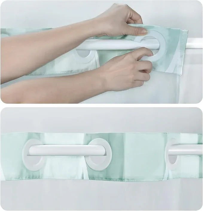 Yiatn Light Green No Hook Hotel Collection Shower Curtain - Hotel Style with See Through Mesh Top Window, Modern Geometric Waterdrop Design,Waterproof and Washable,- 71x74 INCH - ModernBath