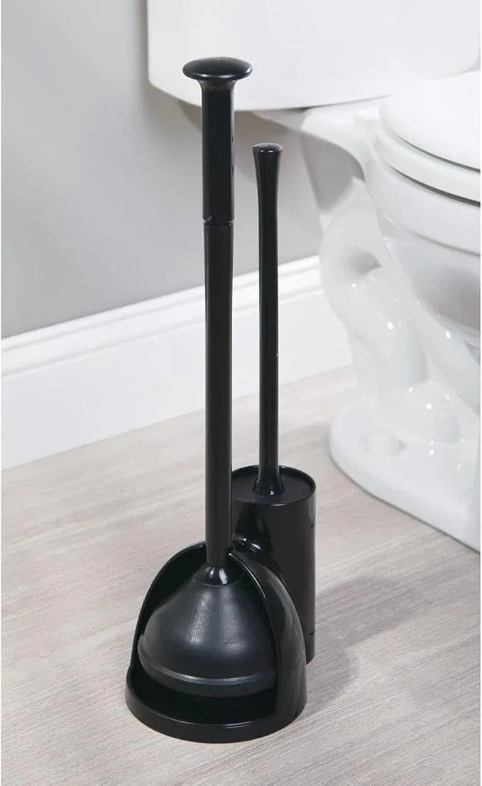 mDesign Hidden Plunger and Brush Set for Toilet Bowl - Combo with Holder Caddy - Aura Collection - Black - ModernBath