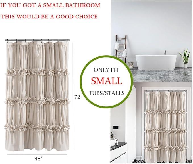 Homechoice Decor Camel Ruffle Stall Shower Curtain, Vintage Handcrafted Bow Tie Bath Curtain for Master Bathroom, Ruched Microfiber Bathroom Curtain with 8 Buttonholes, 48" W x 72" H (LQ-10) - ModernBath