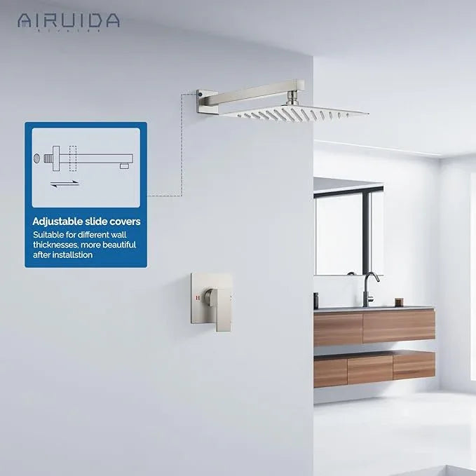 Airuida Shower Faucet Set Bathroom Rain Shower System SUS304 Stainless Steel Single Handle With Male Threads Rough-in Valve Shower Trim Kit 10 Inch Wall Mount Shower Head Brushed Nickel - ModernBath