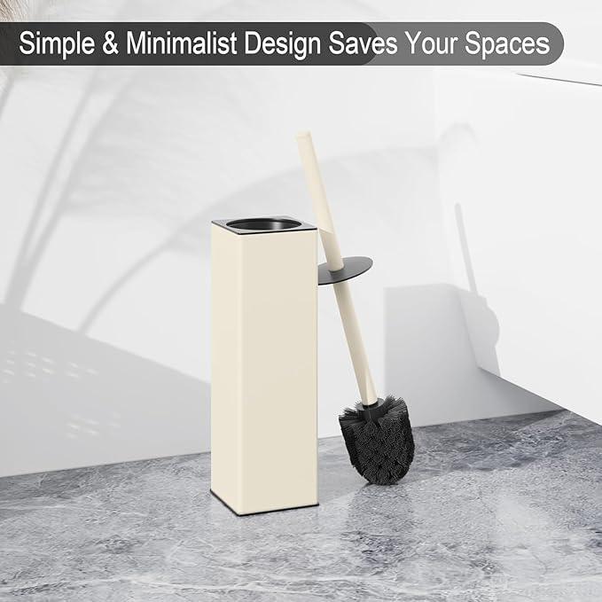 BGL Standing Toilet Brush and Holder Matte White Aluminium Toilet Bowl Cleaner Brush and Holder for Bathroom Storage and Organization, Square Design Sturdy and Space Saving - ModernBath