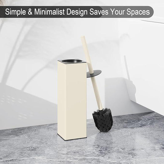 BGL Standing Toilet Brush and Holder Matte White Aluminium Toilet Bowl Cleaner Brush and Holder for Bathroom Storage and Organization, Square Design Sturdy and Space Saving - ModernBath