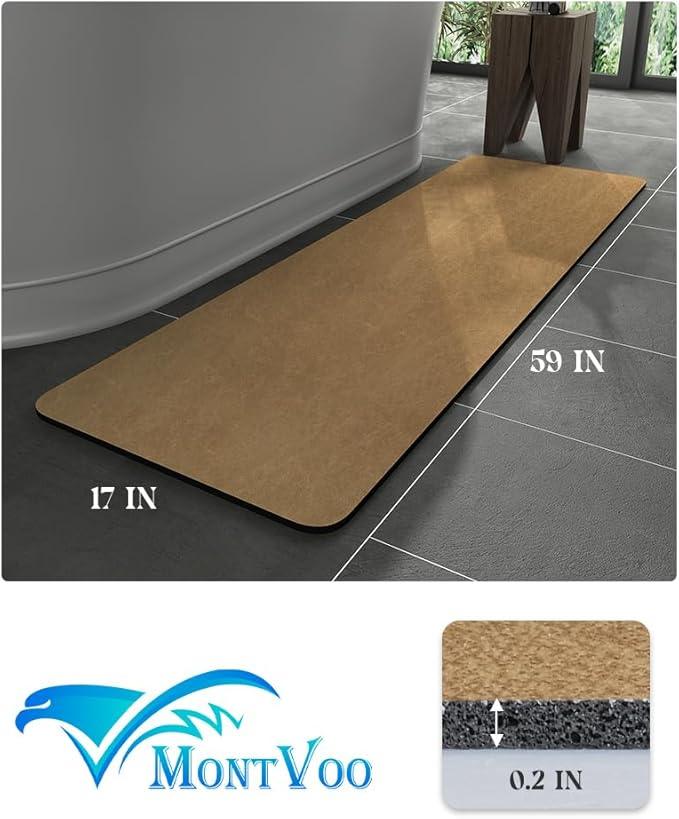 MontVoo -Bath Mat Rug-Rubber Backing Non Slip Quick Dry Absorbent Thin Bathroom Rugs Fit Under Door-Faux Suede Surface Bathroom Floor Mats-Shower Rug for in Front of Bathtub Shower Camel 17"x59" - ModernBath