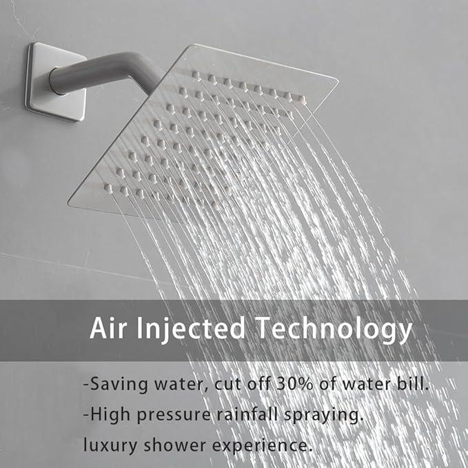 JingGang Shower System Brushed Nickel Bathroom Rainfall Shower Faucet Set Complete Wall Mounted 6 Inch Shower Head and Handle Set with Rough-in Valve Body and Trim Kit - ModernBath