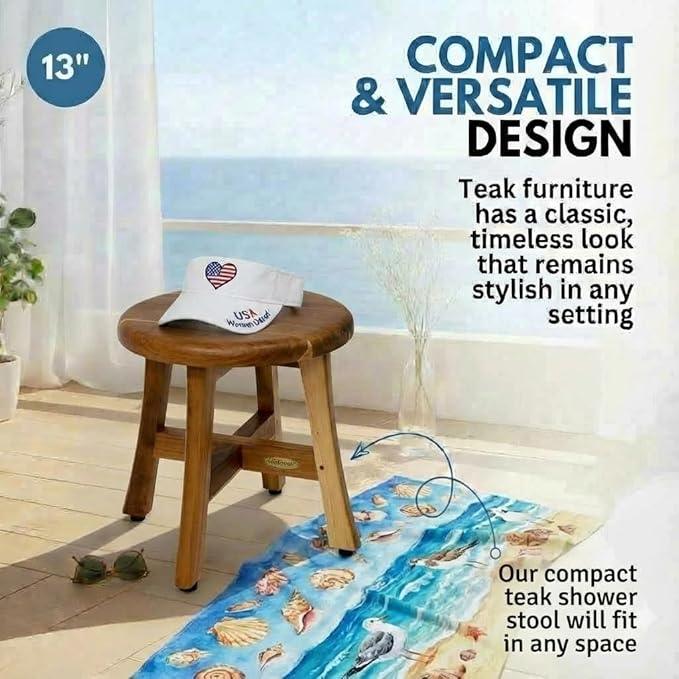 EcoDecors Shoji 12 Inch, 13 inch T, Perfect Height for Shaving Waterproof Teak Wood Shower Bench Stool Seat Chair for Inside Shower Storage Provides Safety, and Storage for Bathroom Accessories - ModernBath