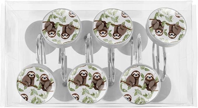 FVQL 12PCS Shower Curtain Hooks Rings for Bathroom Decorative, Animal Sloth Cartoon - ModernBath