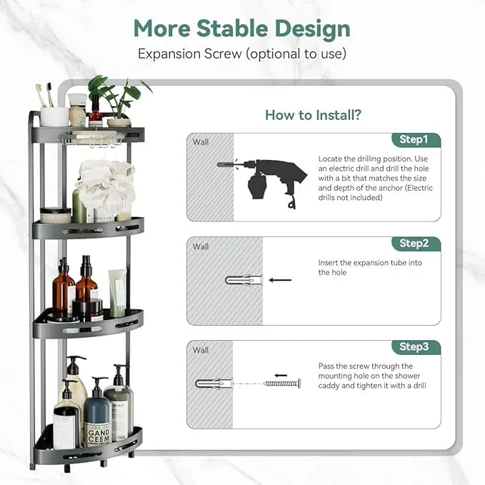 Corner Shower Caddy Stand, 4 Tier Standing Shower Organizer with Soap Holder, Rustproof Shower Shelves for Bathroom Shampoo Storage, Grey - ModernBath
