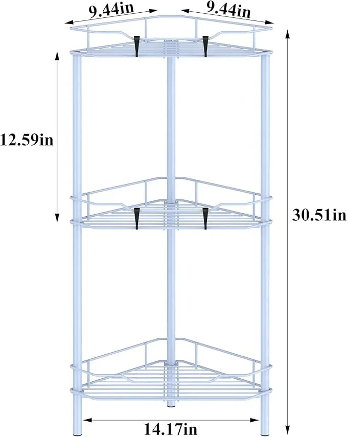 3 Tier Floor Standing Corner Shower Caddy Organizer Shelf with Hooks, Bathroom Shelves Stand Rack, Blue - ModernBath