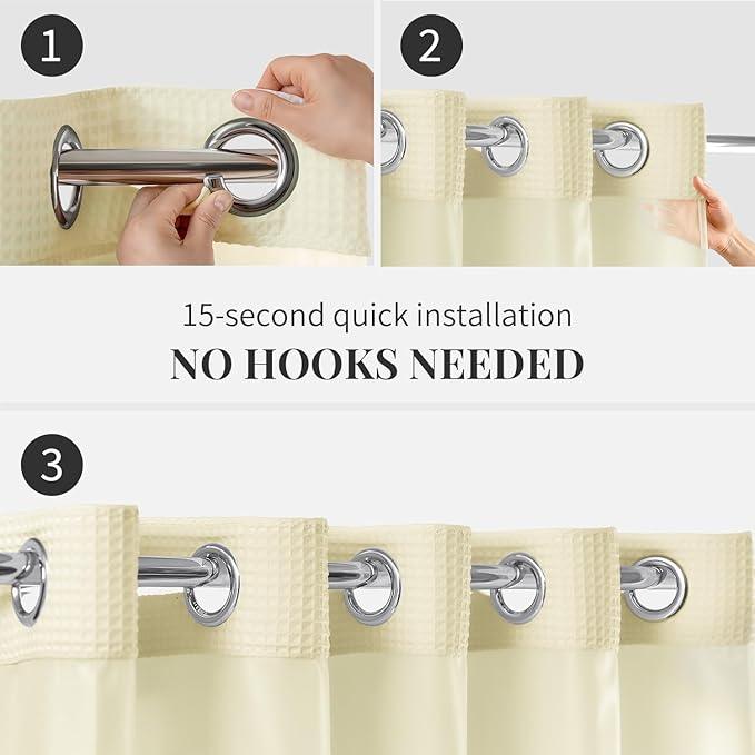 River Dream Cream Fabric Shower Curtain Set, Cotton Blend, Waffle Weave, with Snap in Replacement Liner，54 x 80 inches - ModernBath
