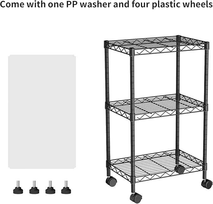 Small 3 Tier Shelves Storage Wire Shelving Unit Metal Shelf Adjustable Organizers Storage Shelving with Wheels for Bathroom Laundry Room Kitchen Pantry12”D x 18”W x 30.7”H Black - ModernBath