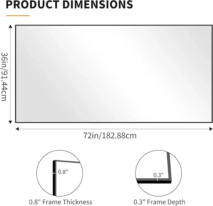 KOCUUY Black Bathroom Mirrors for Wall, 72x36 Large Rectangle Mirrors for Bathroom Sink, Oversized Wall Mirror Black Metal Framed Decor for Living Room, Farmhouse, Entryway, Hang Horizontal/Vertical - ModernBath