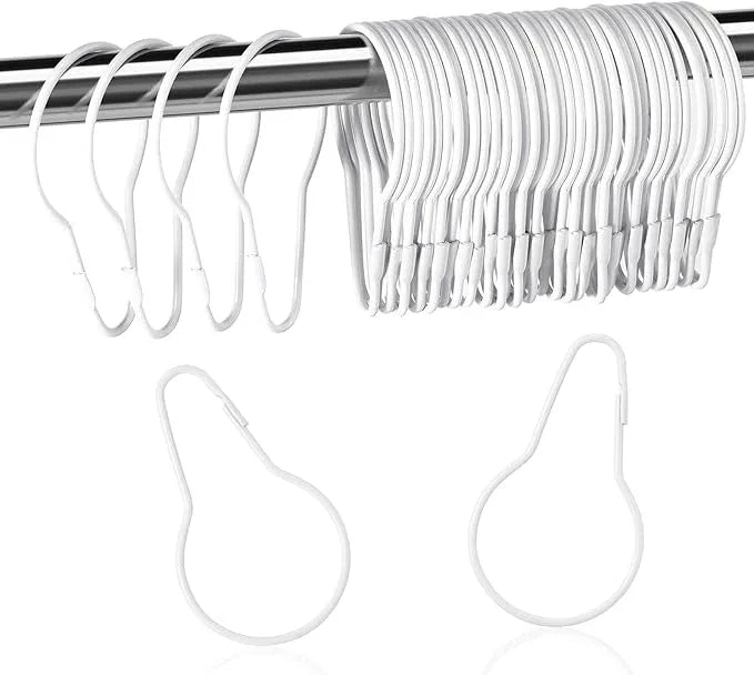 Queekay 100 Pieces Metal Shower Curtain Hooks Hanging Clips Metal Practical Shower Curtain Rings Hangers for Bathroom Bedroom Kitchen Home Applications(White,2.7x1.5'') - ModernBath