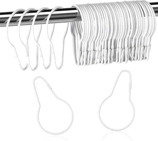 Queekay 100 Pieces Metal Shower Curtain Hooks Hanging Clips Metal Practical Shower Curtain Rings Hangers for Bathroom Bedroom Kitchen Home Applications(White,2.7x1.5'') - ModernBath