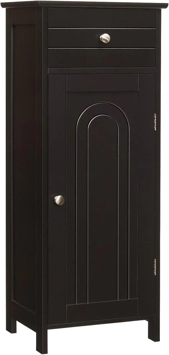 Tangkula Bathroom Floor Cabinet, Wooden Side Storage Cabinet, Freestanding Single Door Bathroom Cabinet with Large Drawer & 2 Adjustable Shelves for Living Room Kitchen (Brown) - ModernBath