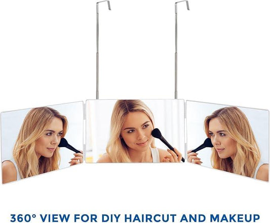Wentoma 360° Viewing Mirror for Hair Cutting and Styling, Adjustable Height Mirror for Grooming, Makeup and Shaving, Clear HD Glass, Portable for Bathroom or Travel (White) - ModernBath