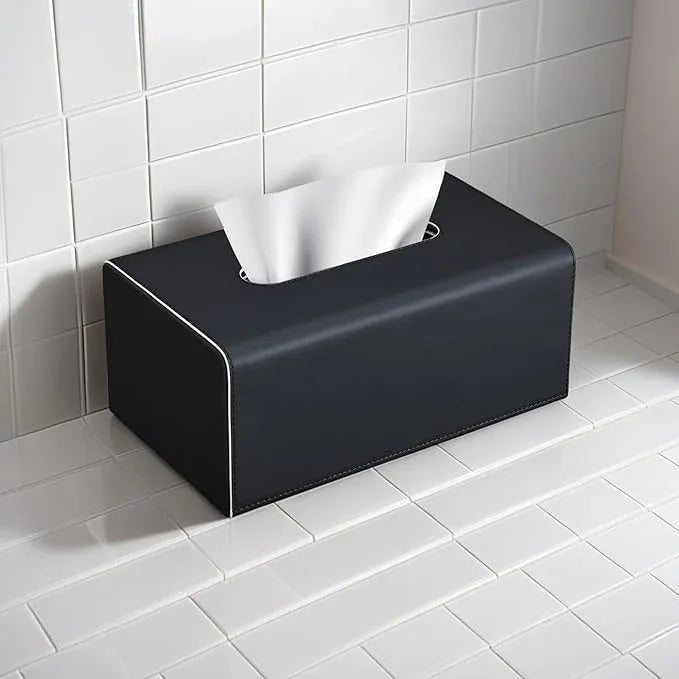 KINGFOM Tissue Box Cover, PU Leather Rectangular Tissue Box Holder with Magnetic Bottom Cover for Facial Tissues/Napkins, Office & Living Room Decor Box (Black) - ModernBath