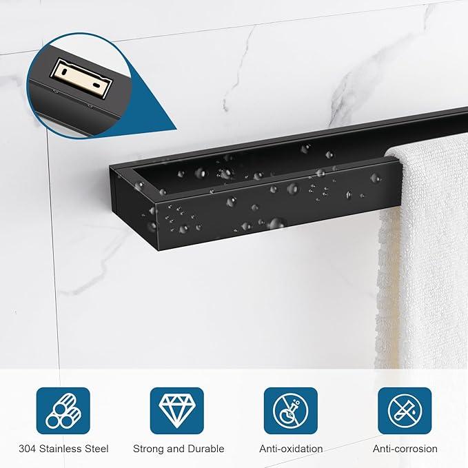 TNOMS Single Towel Bar Towel Holder Bathroom Hardware Accessories,Stainless Steel Wall-Mounted Towel Rack Towel Rail,12 Inches Matte Black - ModernBath