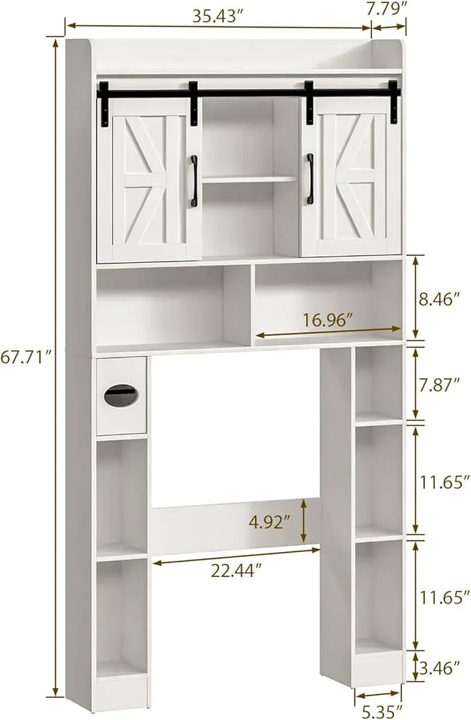 Farmhouse Storage Cabinet Over Toilet with Sliding Doors，Over The Toilet Storage Cabinet, Home Space-Saving Toilet Rack, for Bathroom, Restroom, Laundry. - ModernBath