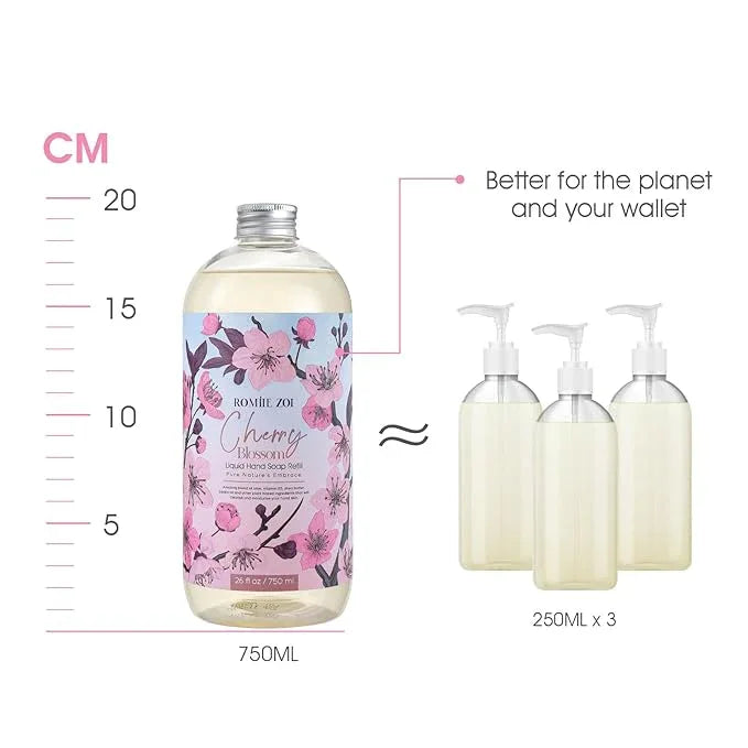 ROMIIE ZOI Cherry Blossom Liquid Hand Soap Refill Gift Set – 3 Pack (26 Fl Oz Each), Moisturizing & Gentle, Biodegradable Formula with Essential Oils for Spa, Kitchen, Bathroom - ModernBath