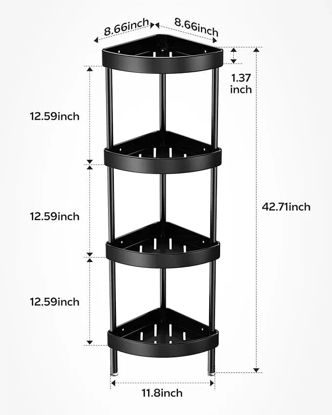 Nieifi Corner Shower Caddy Stand-4 Tier Rustproof Anodized Aluminum Standing Shower Organizer-Shower Caddy Corner-Dual Stability to Anti-Shaking-Height-Adjustable Legs for Uneven Surfaces-Black - ModernBath