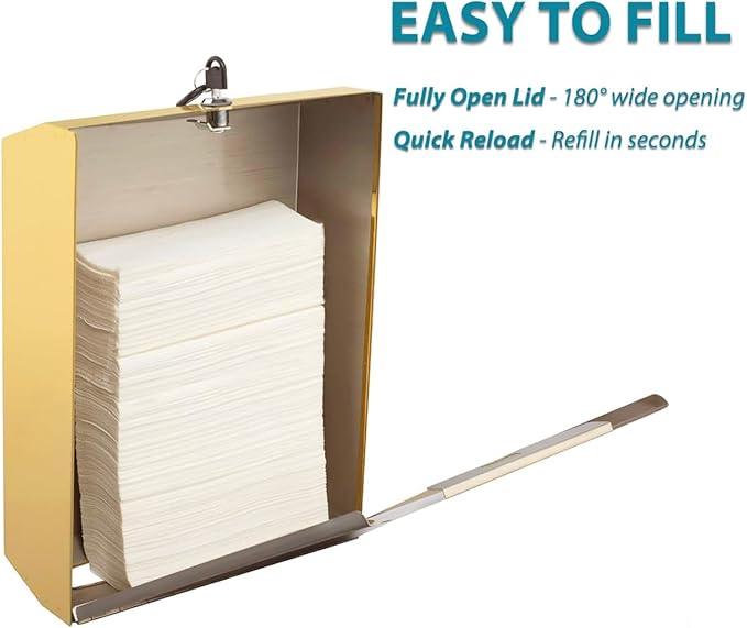 Commercial Paper Towel Dispenser Gold - Multifold Paper Towel Dispenser Wall Mount, High Capacity Stainless Steel Tissue Holder, Suitable for Bathrooms and Public Places - ModernBath